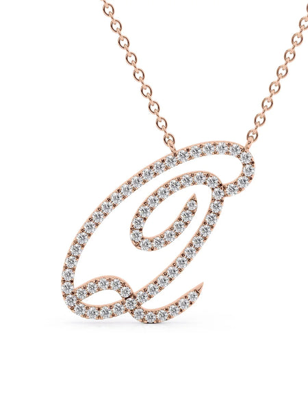 14K Rose Gold Q Pave Initial Pendent