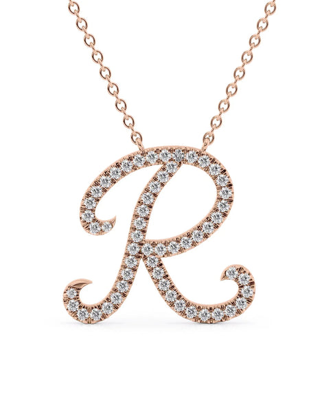 14K Rose Gold R Pave Initial Pendent