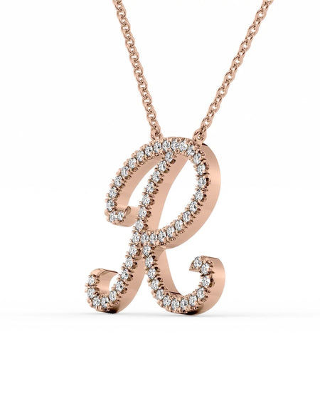 14K Rose Gold R Pave Initial Pendent