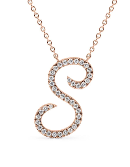 14K Rose Gold S Pave Initial Pendent