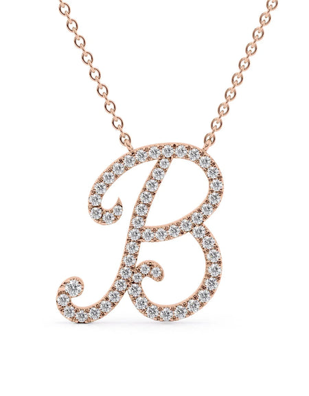 14K Rose Gold B Pave Initial Pendent
