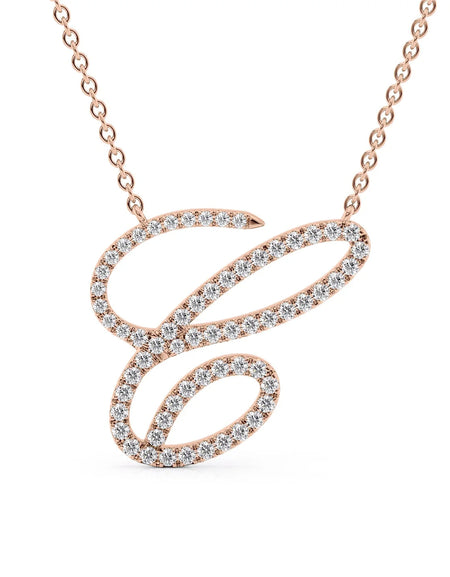 14K Rose Gold C Pave Initial Pendent