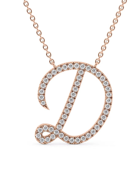 14K Rose Gold D Pave Initial Pendent