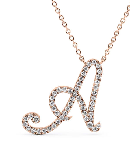 14K Rose Gold A Pave Initial Pendent
