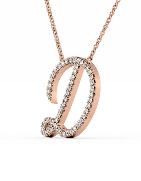14K Rose Gold D Pave Initial Pendent