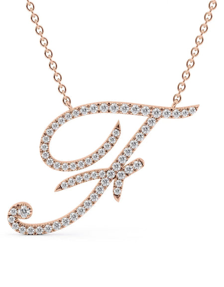 14K Rose Gold F Pave Initial Pendent