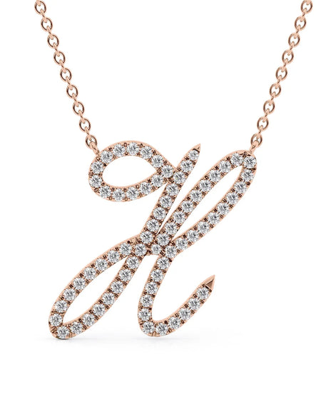 14K Rose Gold H Pave Initial Pendent