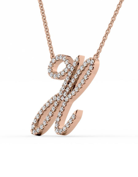 14K Rose Gold H Pave Initial Pendent