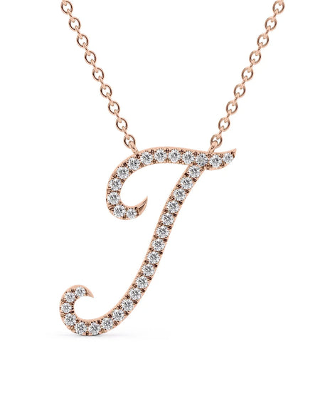 14K Rose Gold I Pave Initial Pendent