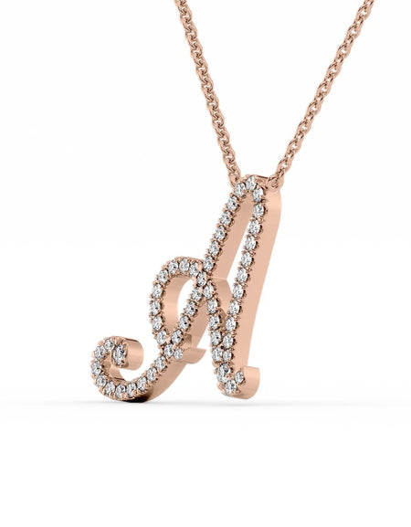 14K Rose Gold A Pave Initial Pendent