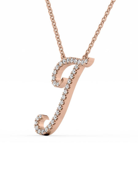 14K Rose Gold I Pave Initial Pendent