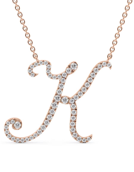 14K Rose Gold K Pave Initial Pendent