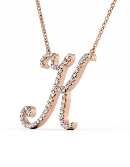 14K Rose Gold K Pave Initial Pendent