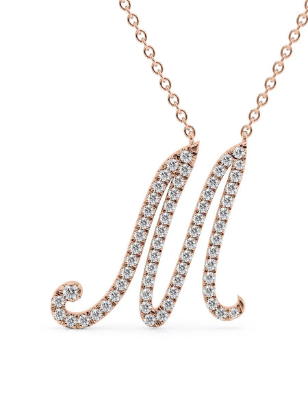 14K Rose Gold M Pave Initial Pendent