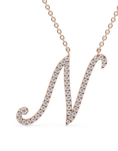 14K Rose Gold N Pave Initial Pendent