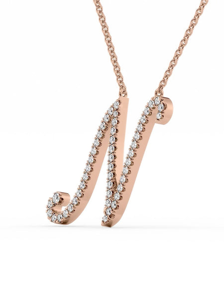 14K Rose Gold N Pave Initial Pendent