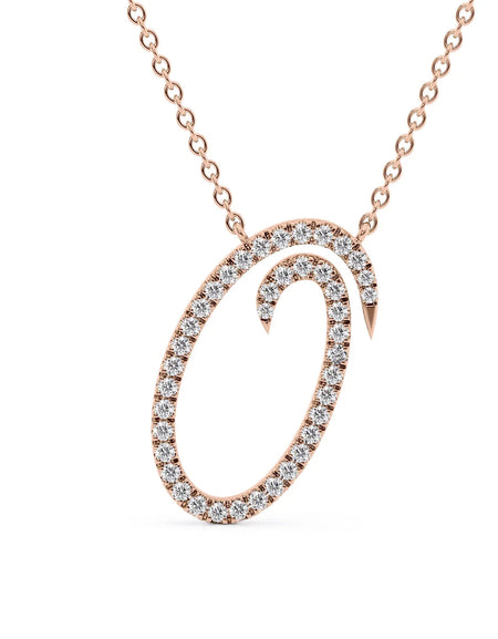 14K Rose Gold O Pave Initial Pendent