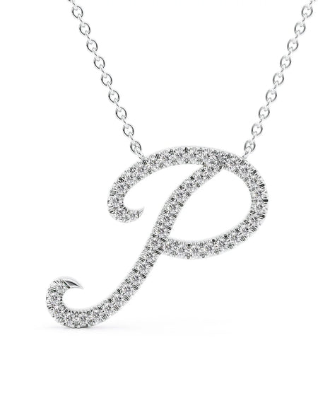14K White Gold P Pave Initial Pendent