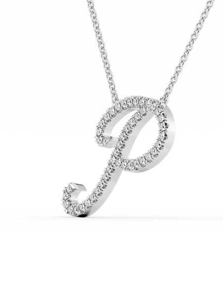 14K White Gold P Pave Initial Pendent