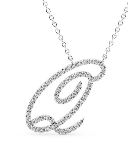 14K White Gold Q Pave Initial Pendent