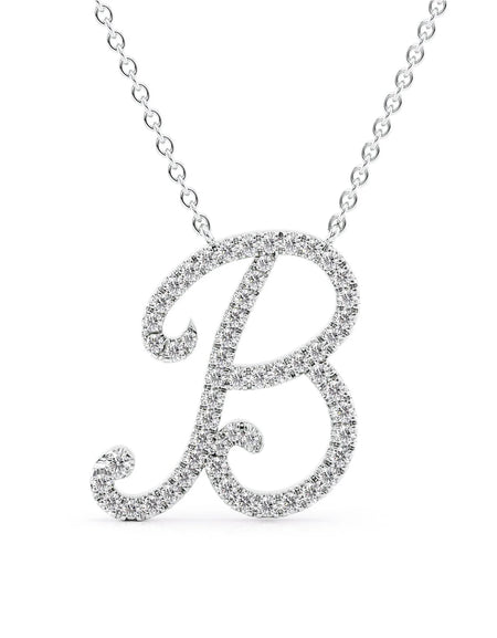14K White Gold B Pave Initial Pendent