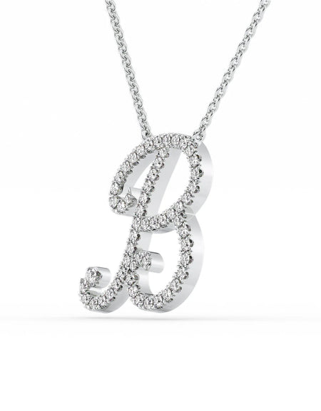 14K White Gold B Pave Initial Pendent