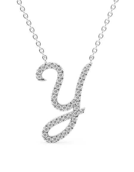 14K White Gold Y Pave Initial Pendent