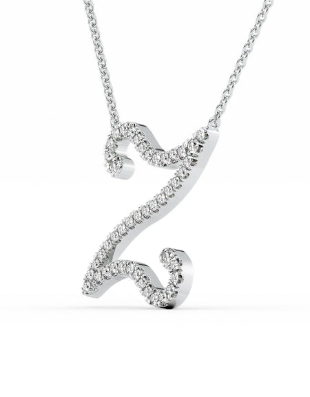14K White Gold Z Pave Initial Pendent