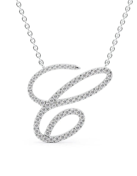 14K White Gold C Pave Initial Pendent