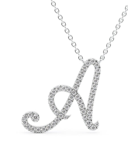 14K White Gold A Pave Initial Pendent