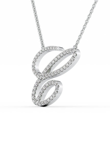 14K White Gold C Pave Initial Pendent