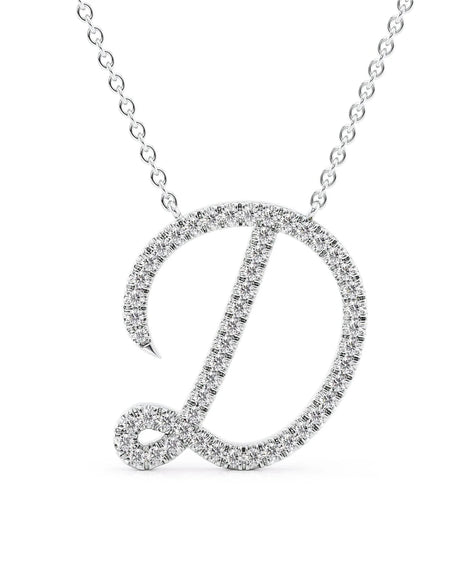 14K White Gold D Pave Initial Pendent