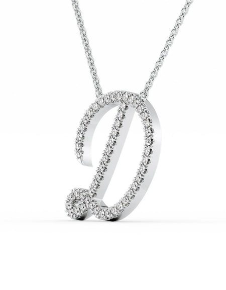 14K White Gold D Pave Initial Pendent