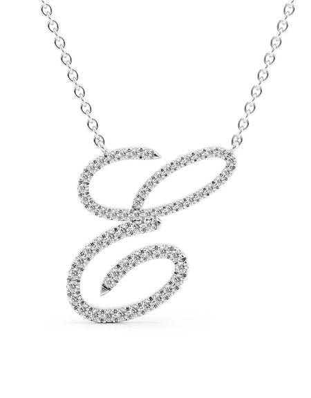 14K White Gold E Pave Initial Pendent