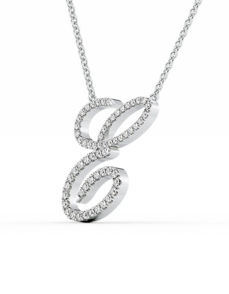 14K White Gold E Pave Initial Pendent