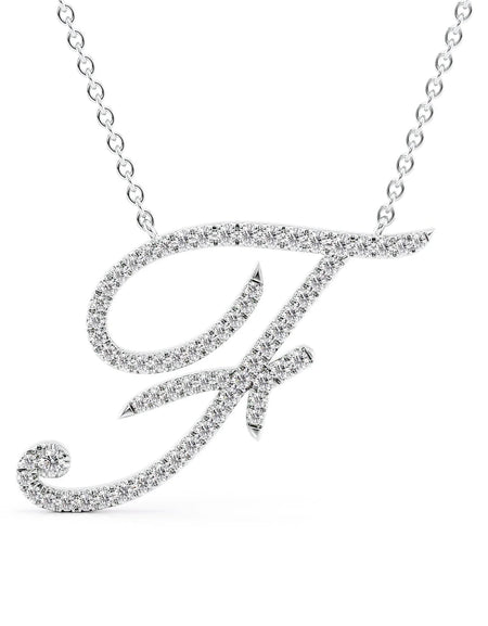 14K White Gold F Pave Initial Pendent