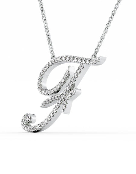 14K White Gold F Pave Initial Pendent