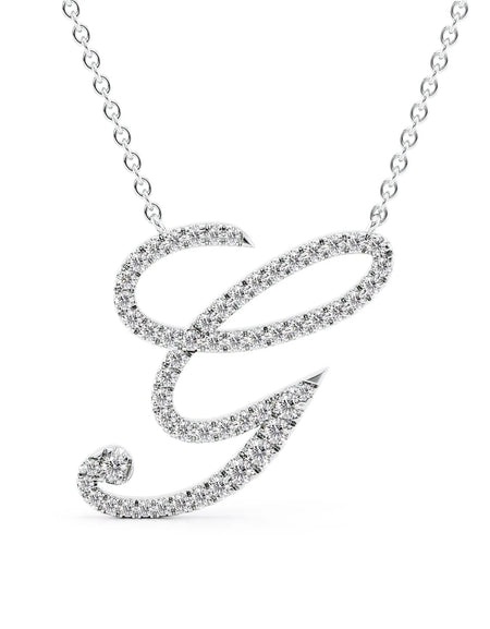 14K White Gold G Pave Initial Pendent