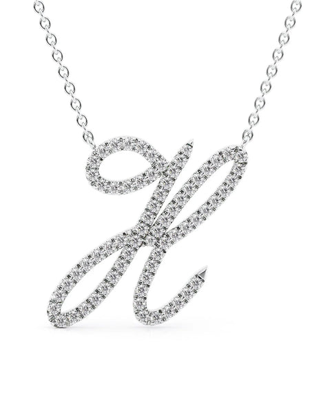 14K White Gold H Pave Initial Pendent