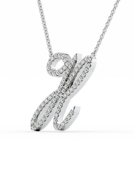 14K White Gold H Pave Initial Pendent