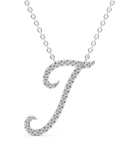 14K White Gold I Pave Initial Pendent