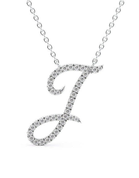 14K White Gold J Pave Initial Pendent