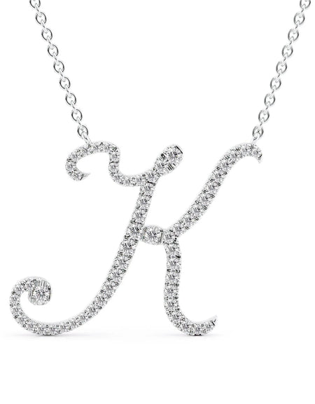 14K White Gold K Pave Initial Pendent