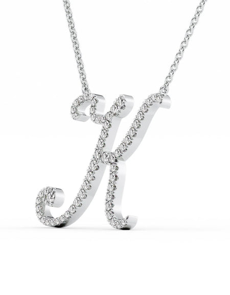 14K White Gold K Pave Initial Pendent