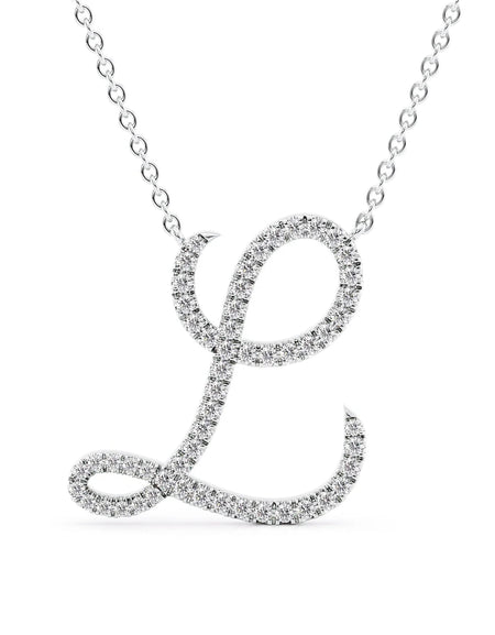 14K White Gold L Pave Initial Pendent