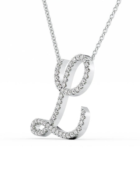 14K White Gold L Pave Initial Pendent