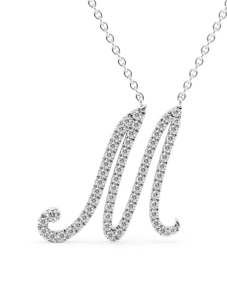 14K White Gold M Pave Initial Pendent