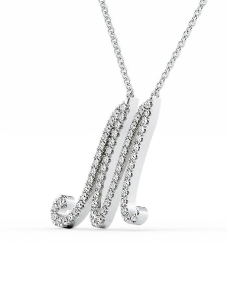 14K White Gold M Pave Initial Pendent