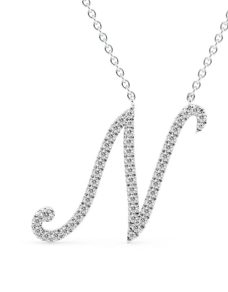 14K White Gold N Pave Initial Pendent