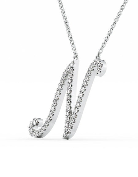 14K White Gold N Pave Initial Pendent